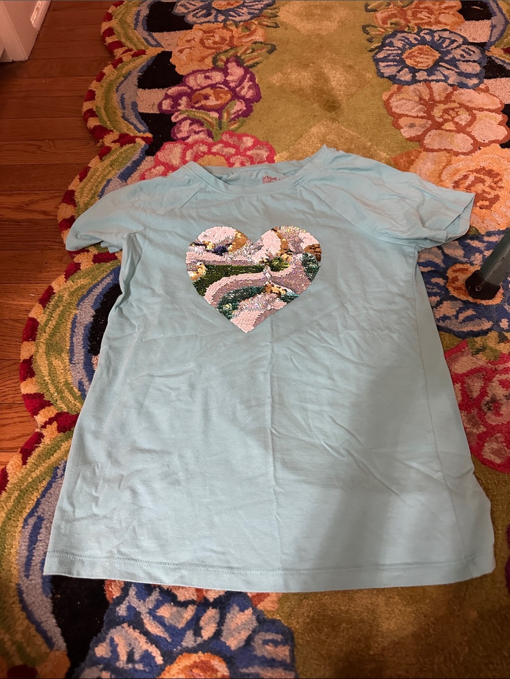 Cat & Jack Light Blue Sequin Heart Short Sleeve Tee